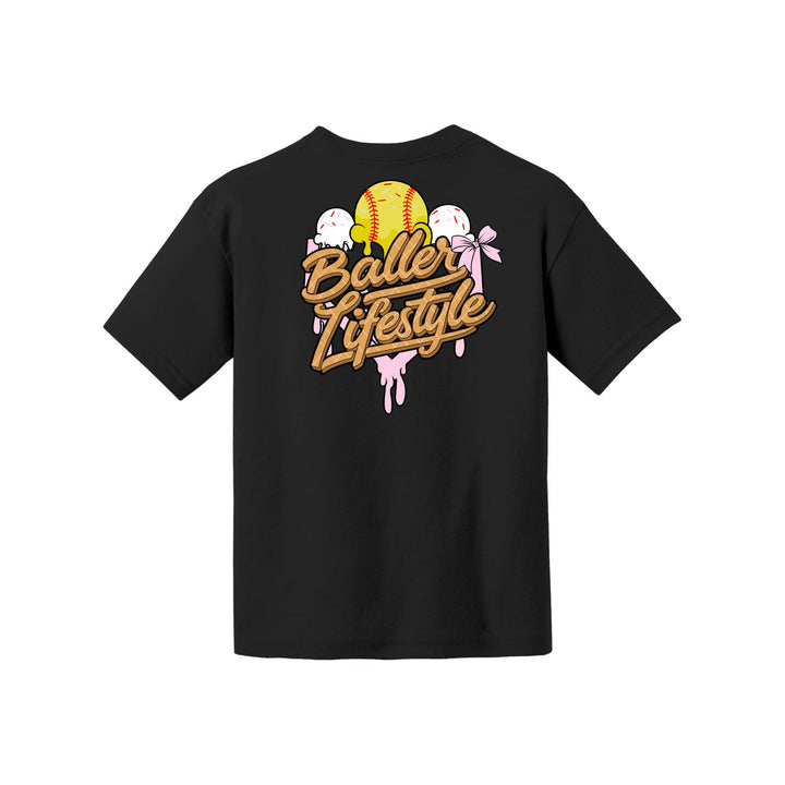 Baller Lifestyle Softball Ice Cream Drip Youth Tee