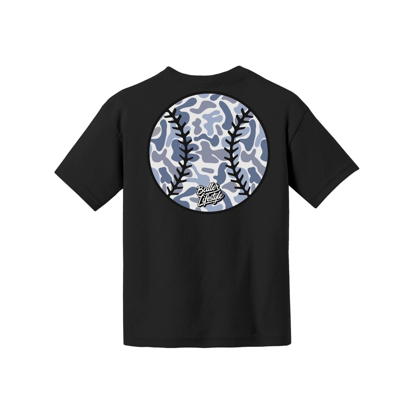 Blue Camo Baseball Youth Tee