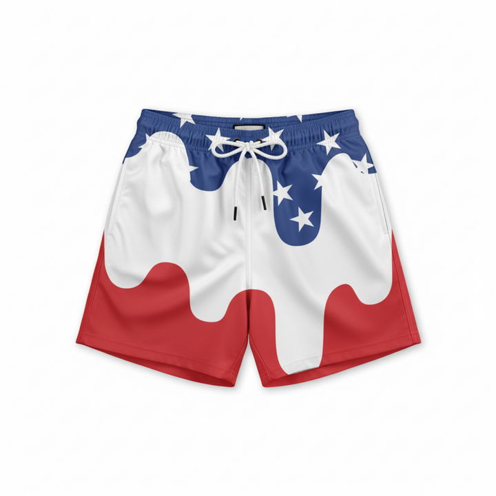 Youth Red White and Blue Drip Swim Trunks
