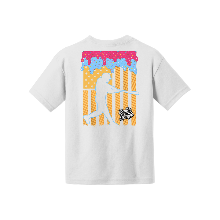 Baseball Drip American Flag Youth Tee