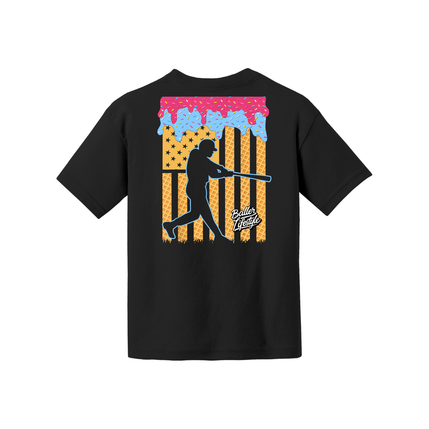Baseball Drip American Flag Youth Tee