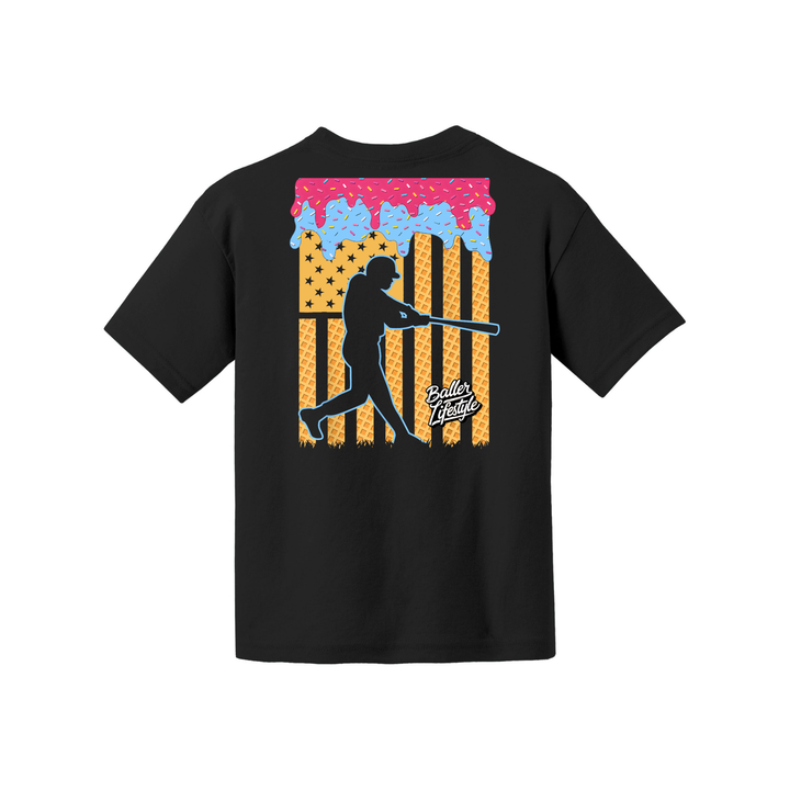 Baseball Drip American Flag Youth Tee