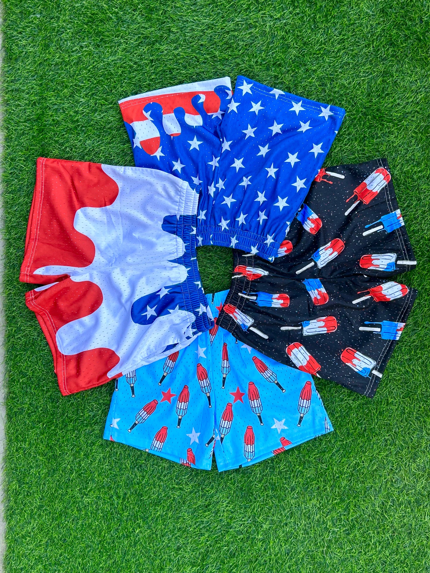 Red White and Drippy Baseball Shorts