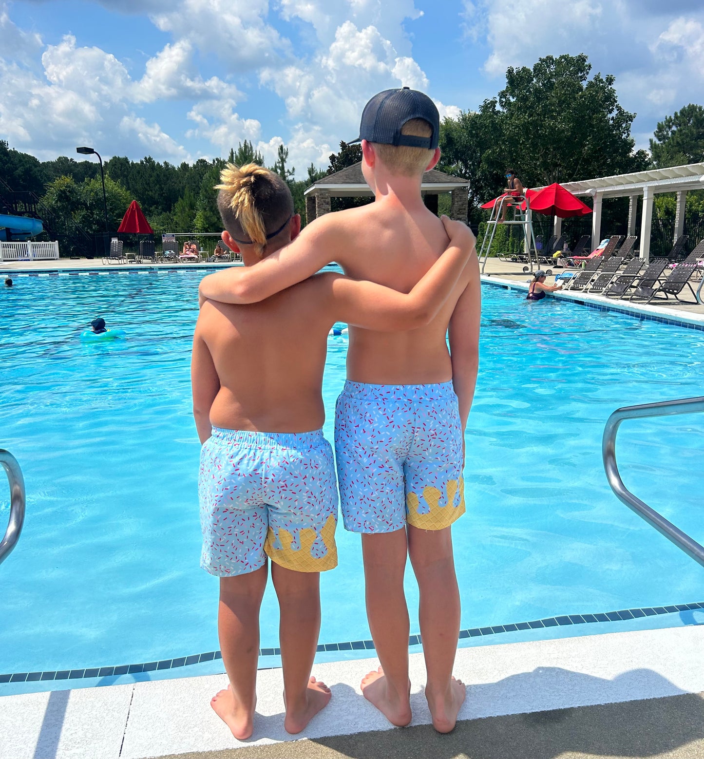 Ice Cream Drip swim trunks