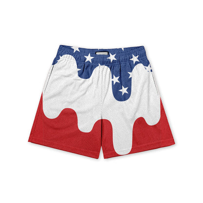 Red White and Drippy Baseball Shorts