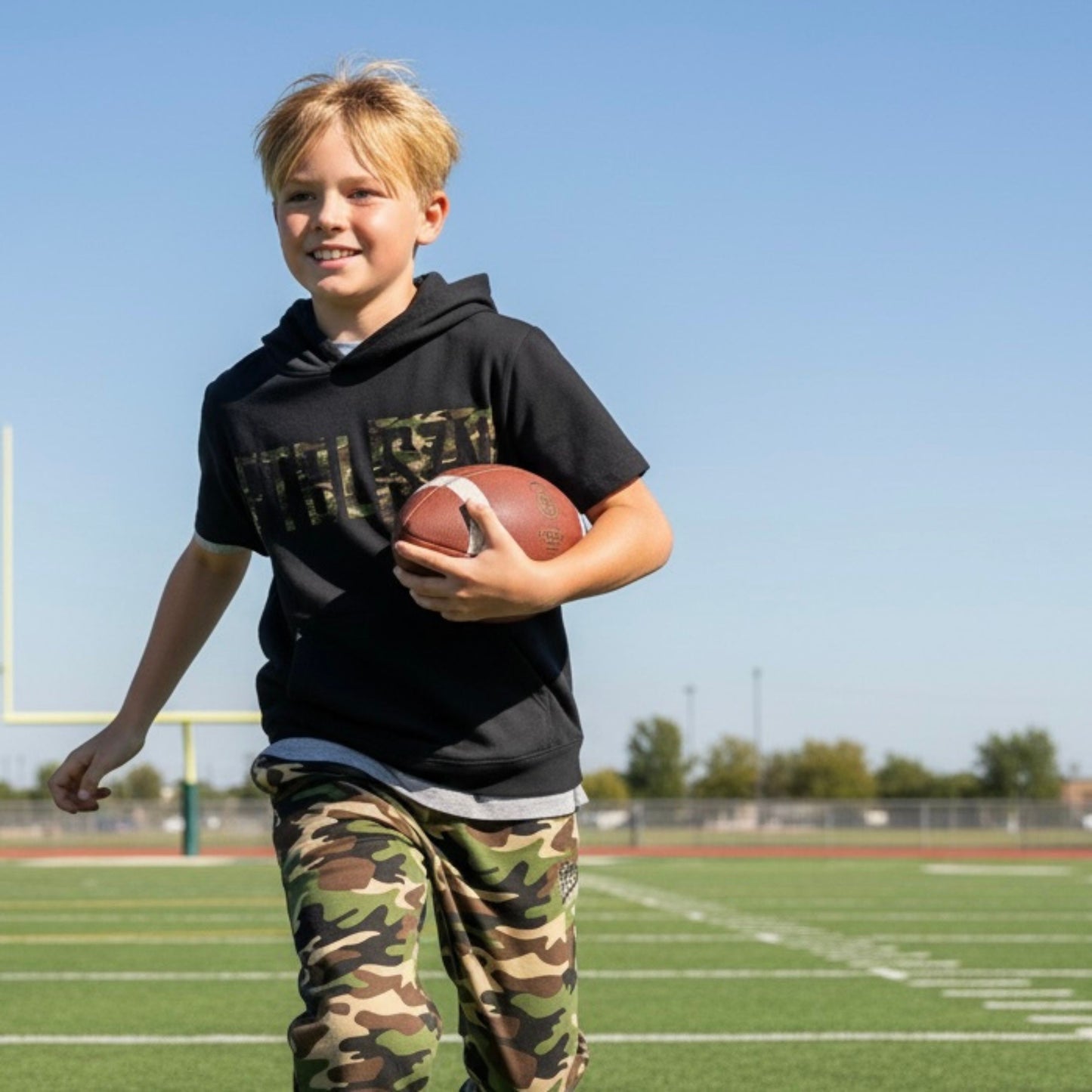 Short Sleeve Camo Football Hoodie