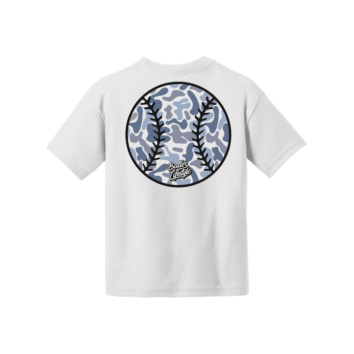 Blue Camo Baseball Youth Tee