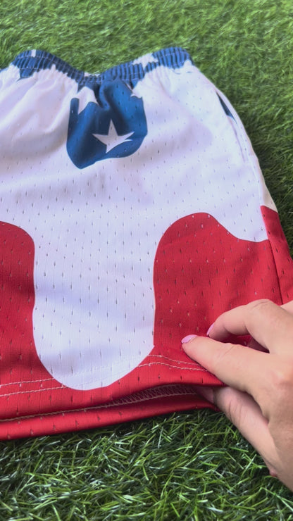 Red White and Drippy Baseball Shorts